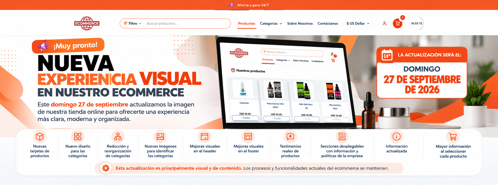 Nueva experiencia visual en nuestro ecommerce disponible desde el domingo 27 de septiembre de 2026